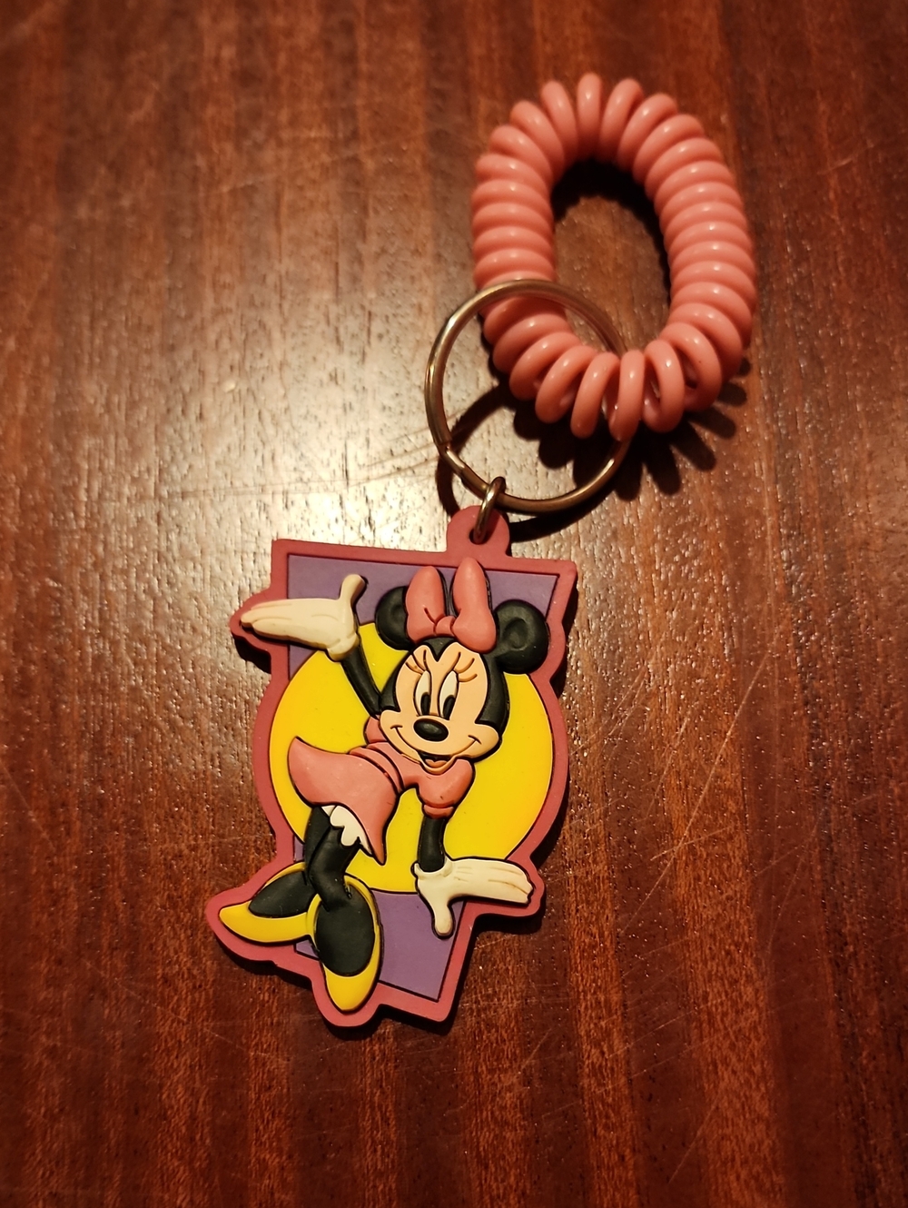 Disney Minnie Mouse Pink Spiral Wristlet Keychain with Yellow Accent
